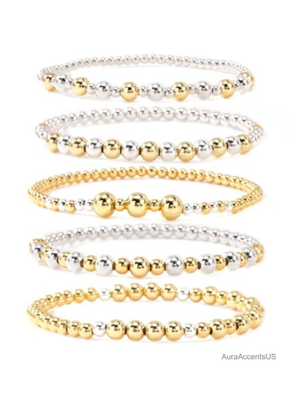 Boho Beaded Stretch Bracelet Stack Set of 5 for Women Dainty Stackable Prom